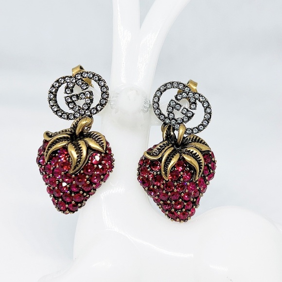 NEW Gucci Pink Crystal Strawberry Earrings - Picture 1 of 8